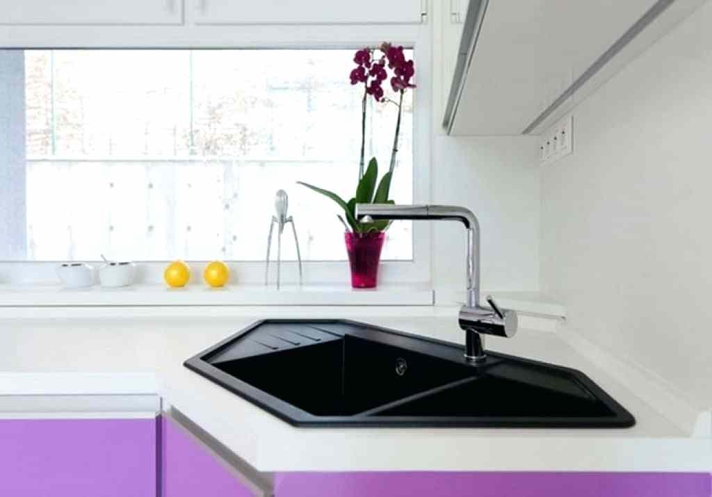 purple kitchen sink in the corner