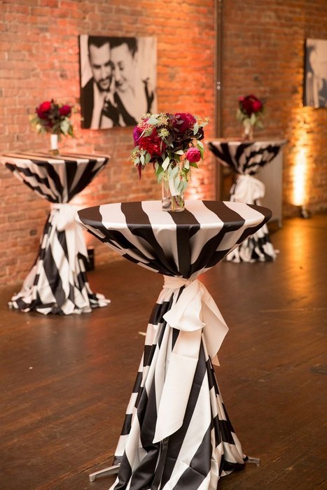 black and white table linens outdoor catering